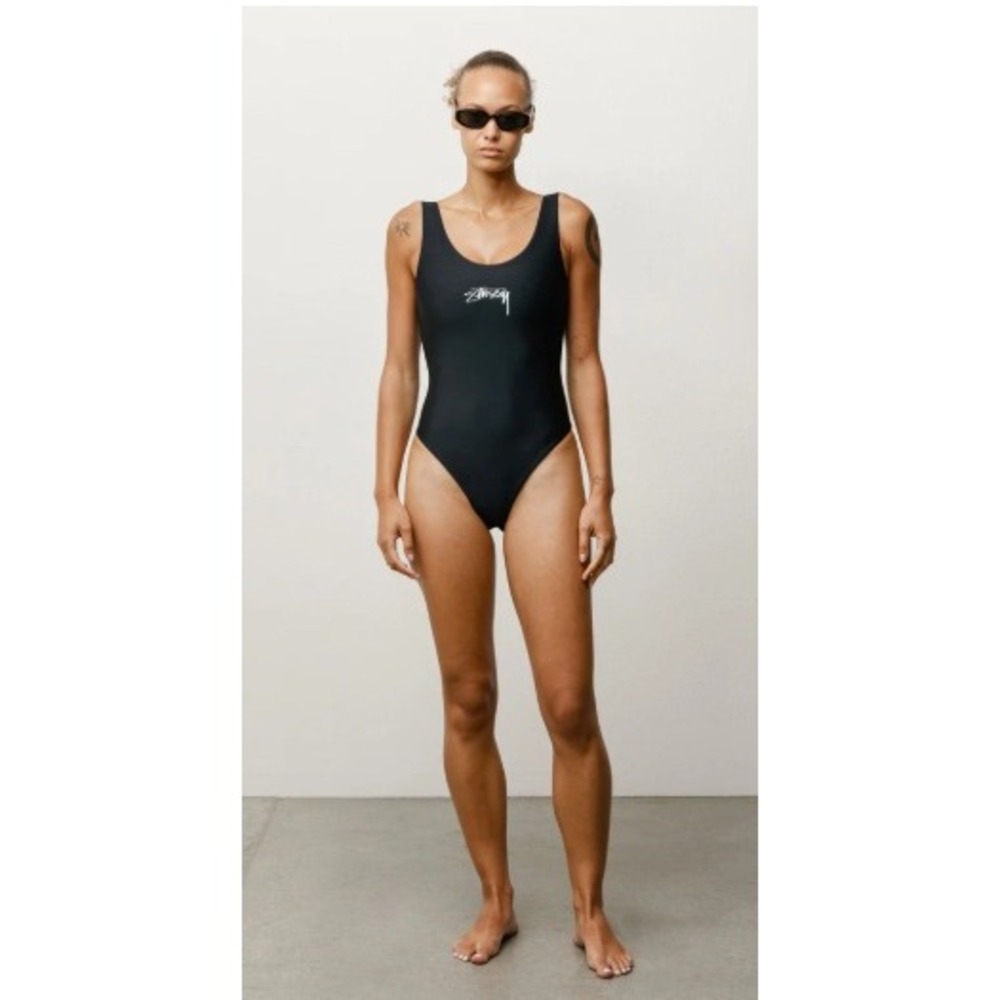 Stussy Stock One Piece Swim Suit Neon Yellow Logo 213070 Womens Small NWT - Picture 3 of 7